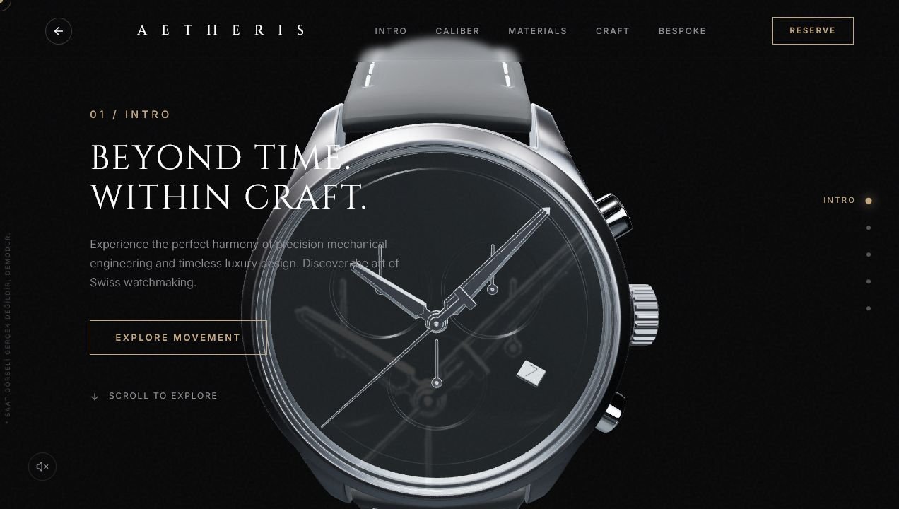 Aetheris premium 3D saat web sitesi