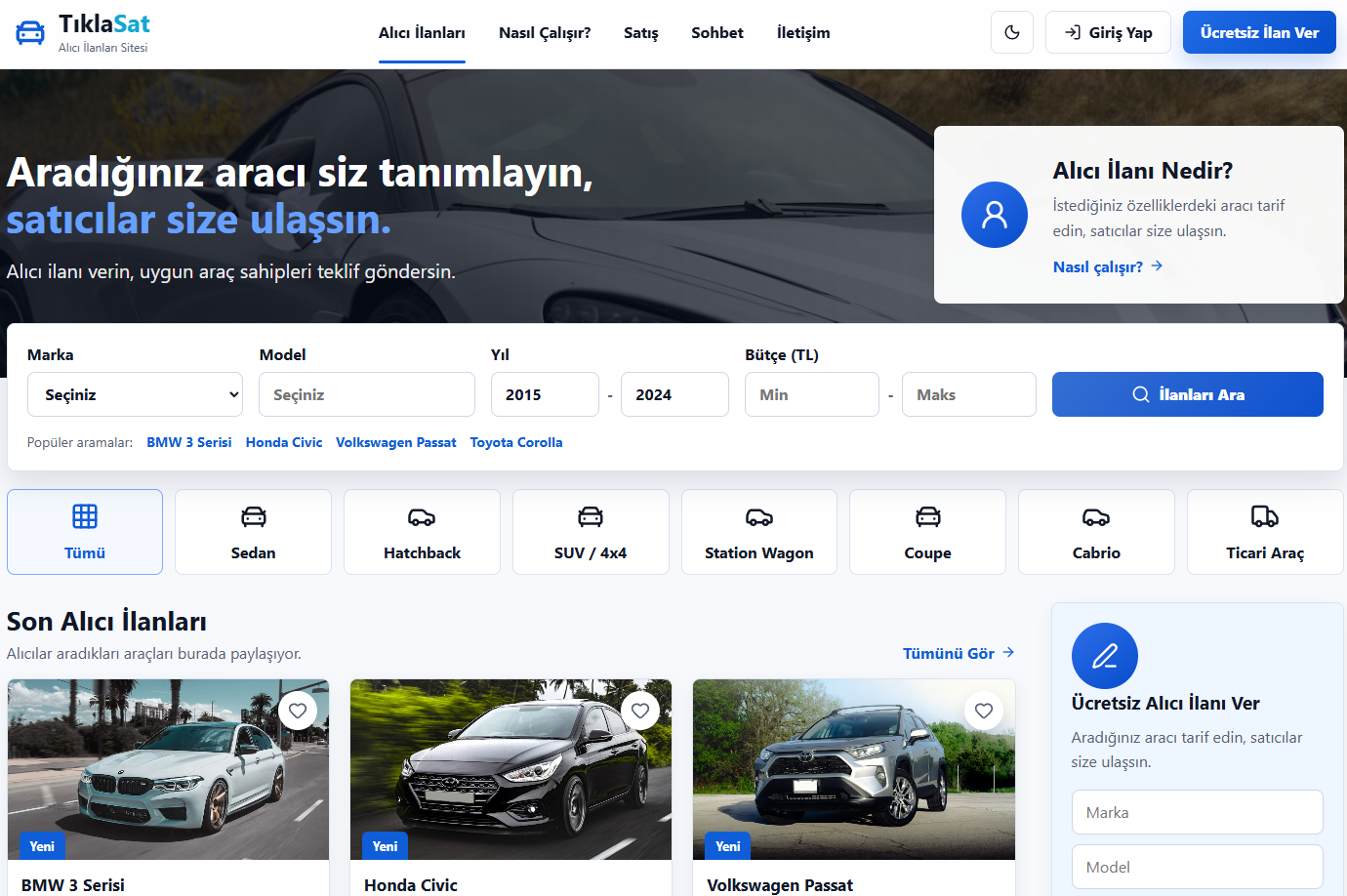 TıklaSat araç alıcı ilanları sistemi